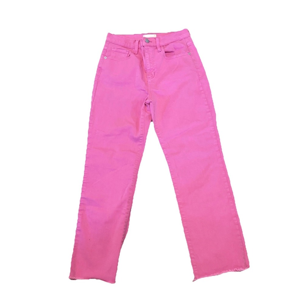 Altar'd State Womens Pink High Rise Straight Leg Raw Hem Jeans Size 25 Hot Pink